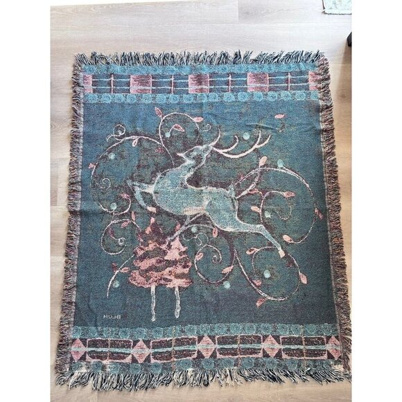 Leaping Deer Reindeer Christmas Vintage‎ Tapestry Afghan Throw 50x60 Cheri Blum - Picture 5 of 9